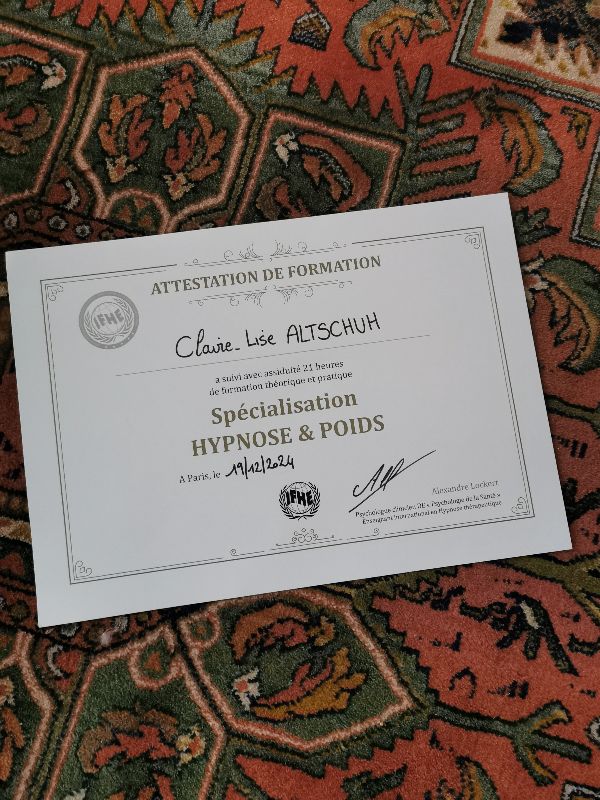 Diplomes - hypnose & poids photo - acanthe.net